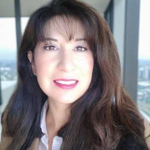 Businesswoman with city view background